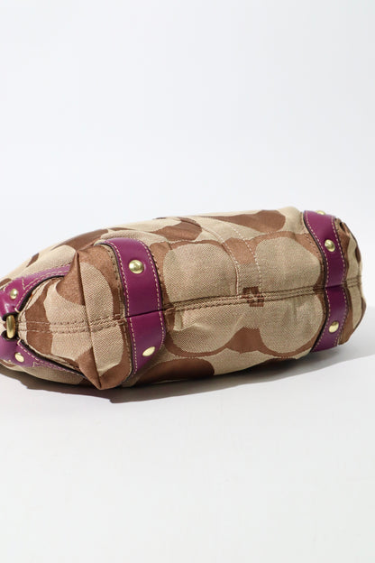 Coach Signature Studded Shoulder Bag with Purple Gold Leather Detail - 12871