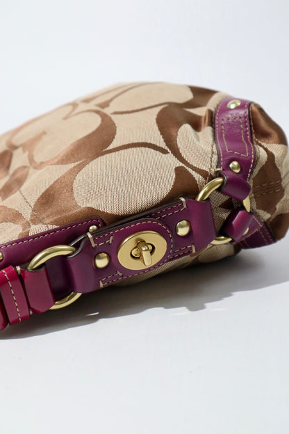 Coach Signature Studded Shoulder Bag with Purple Gold Leather Detail - 12871
