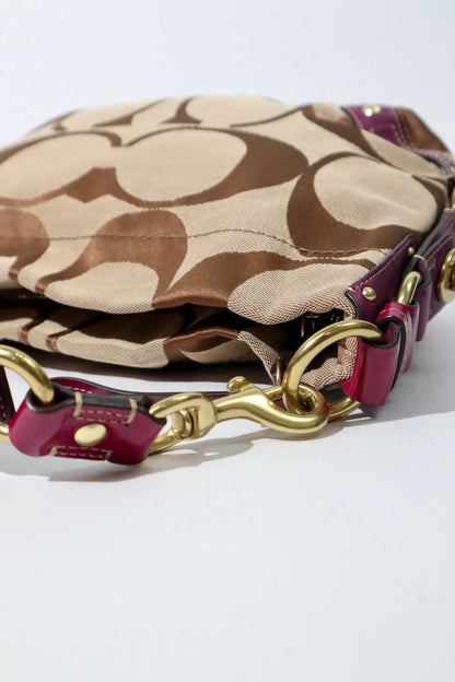 Coach Signature Studded Shoulder Bag with Purple Gold Leather Detail - 12871