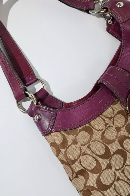 Vintage Coach Soho Shoulder Bag in Brown with Purple Leather Trim (F17403)