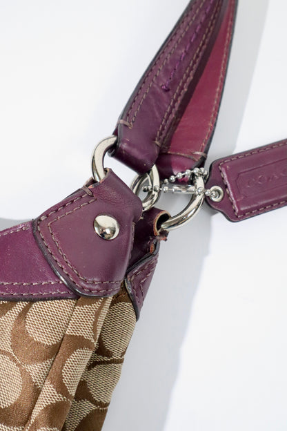 Vintage Coach Soho Shoulder Bag in Brown with Purple Leather Trim (F17403)