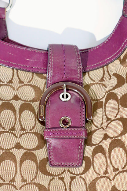 Vintage Coach Soho Shoulder Bag in Brown with Purple Leather Trim (F17403)