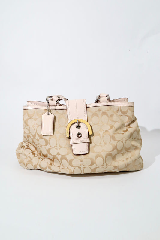 Vintage Coach Soho F18750 Tote Shoulder Bag in Beige/Pink