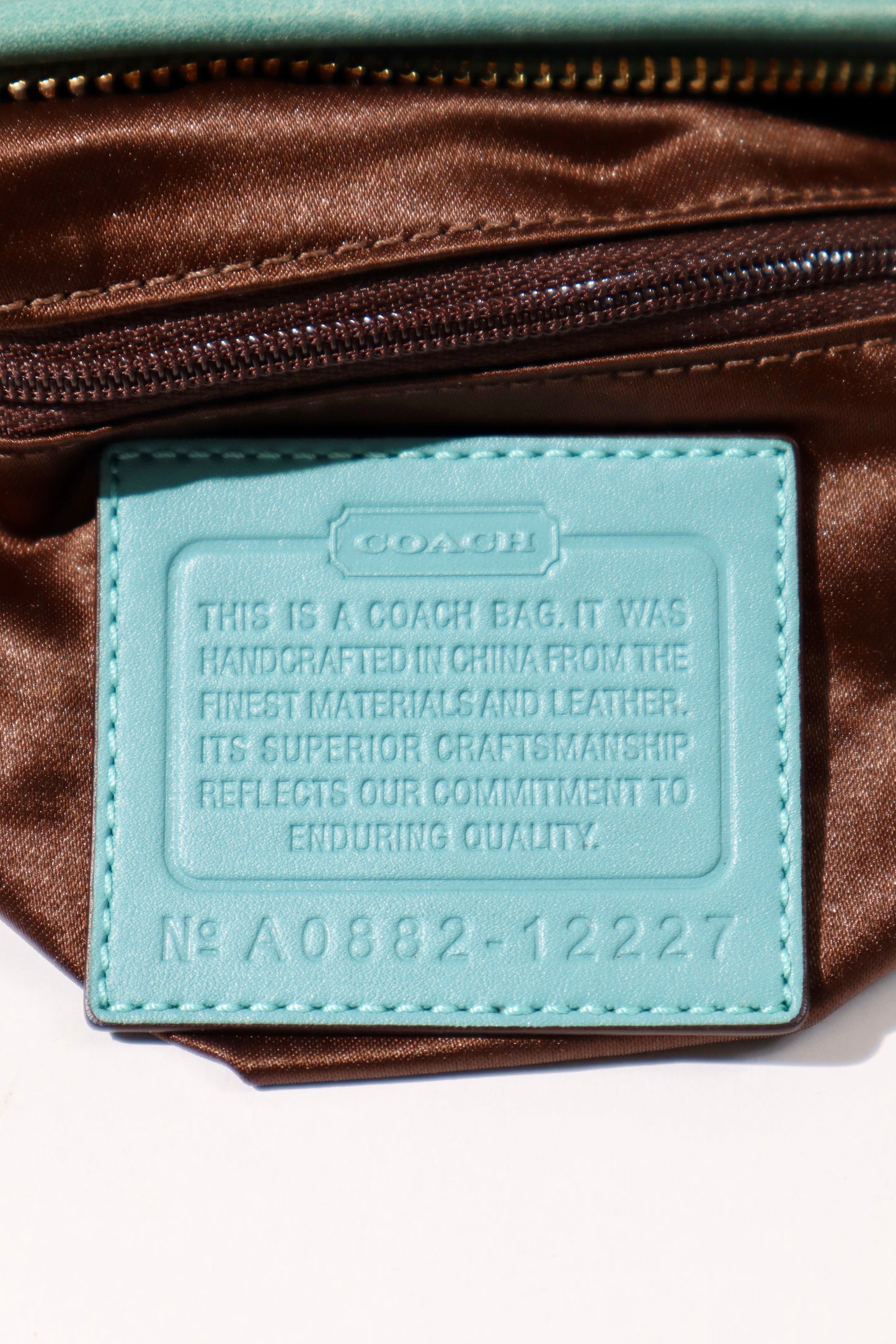 Vintage Coach Ergo Shoulder Bag 12227 in Signature Canvas with Turquoise Leather Trim