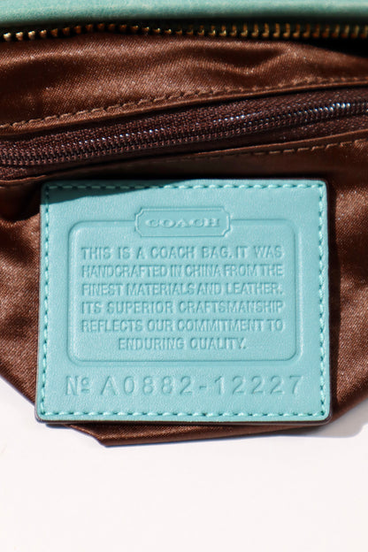 Vintage Coach Ergo Shoulder Bag 12227 in Signature Canvas with Turquoise Leather Trim