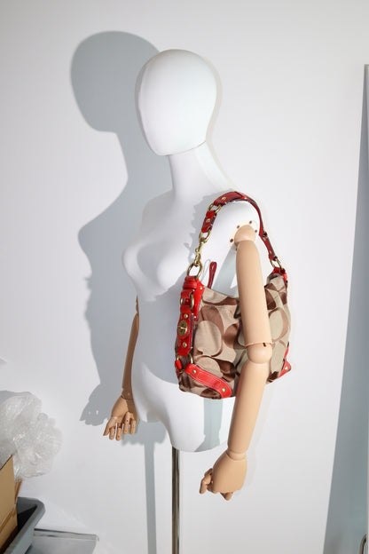 Coach Signature Mini Carly Bag with Red Leather Detail - 1867