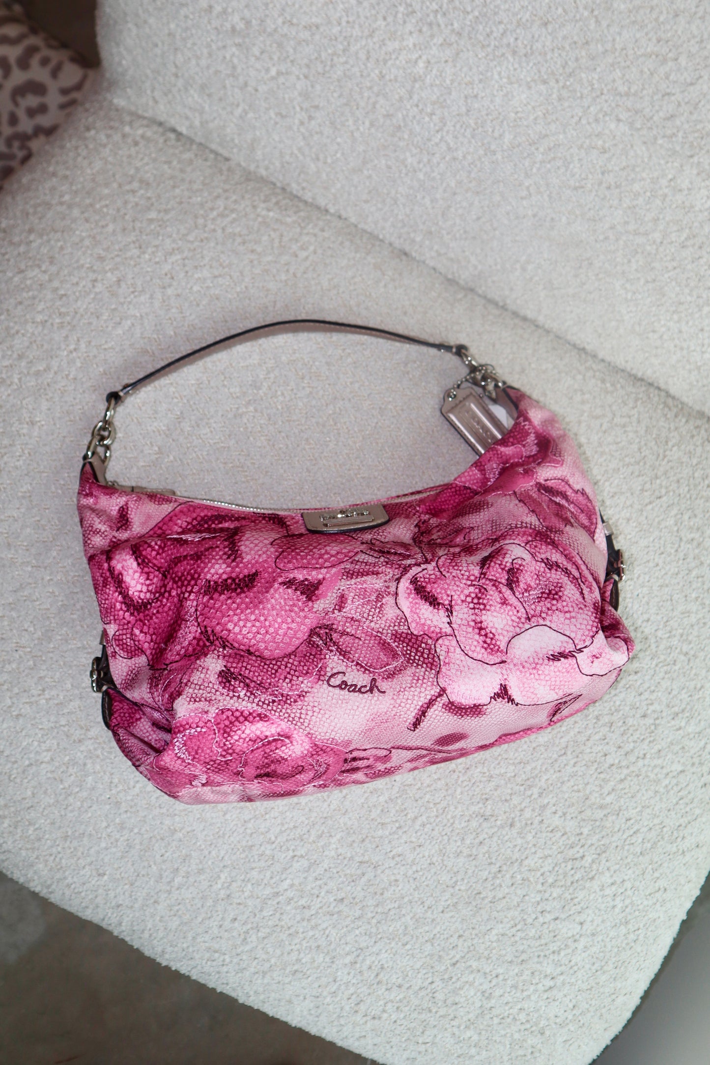 Coach Madison Floral Hobo Bag with a Snake-Embossed Canvas in Pink - 19644