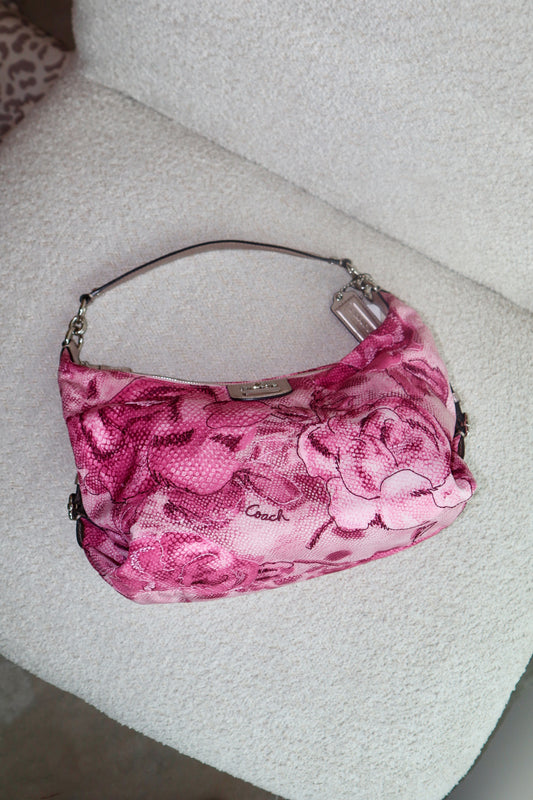 Coach Madison Floral Hobo Bag with a Snake-Embossed Canvas in Pink - 19644