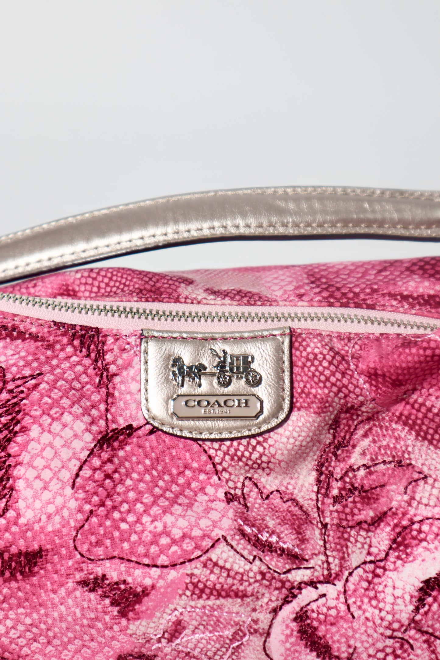 Coach Madison Floral Hobo Bag with a Snake-Embossed Canvas in Pink - 19644