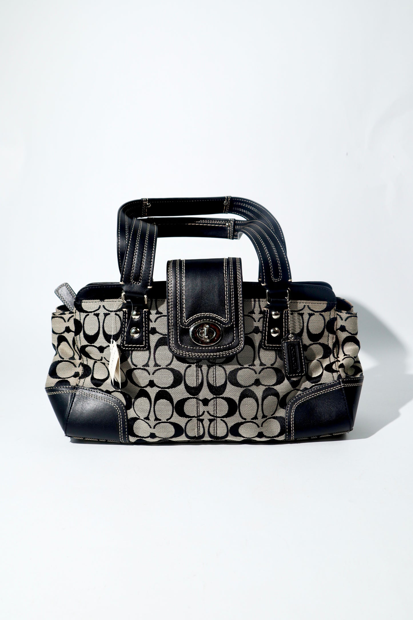 Coach Hamptons Signature Carryall in Black/Grey with Silver Turn-lock - F13975