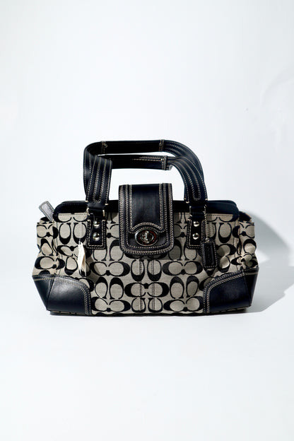 Coach Hamptons Signature Carryall in Black/Grey with Silver Turn-lock - F13975