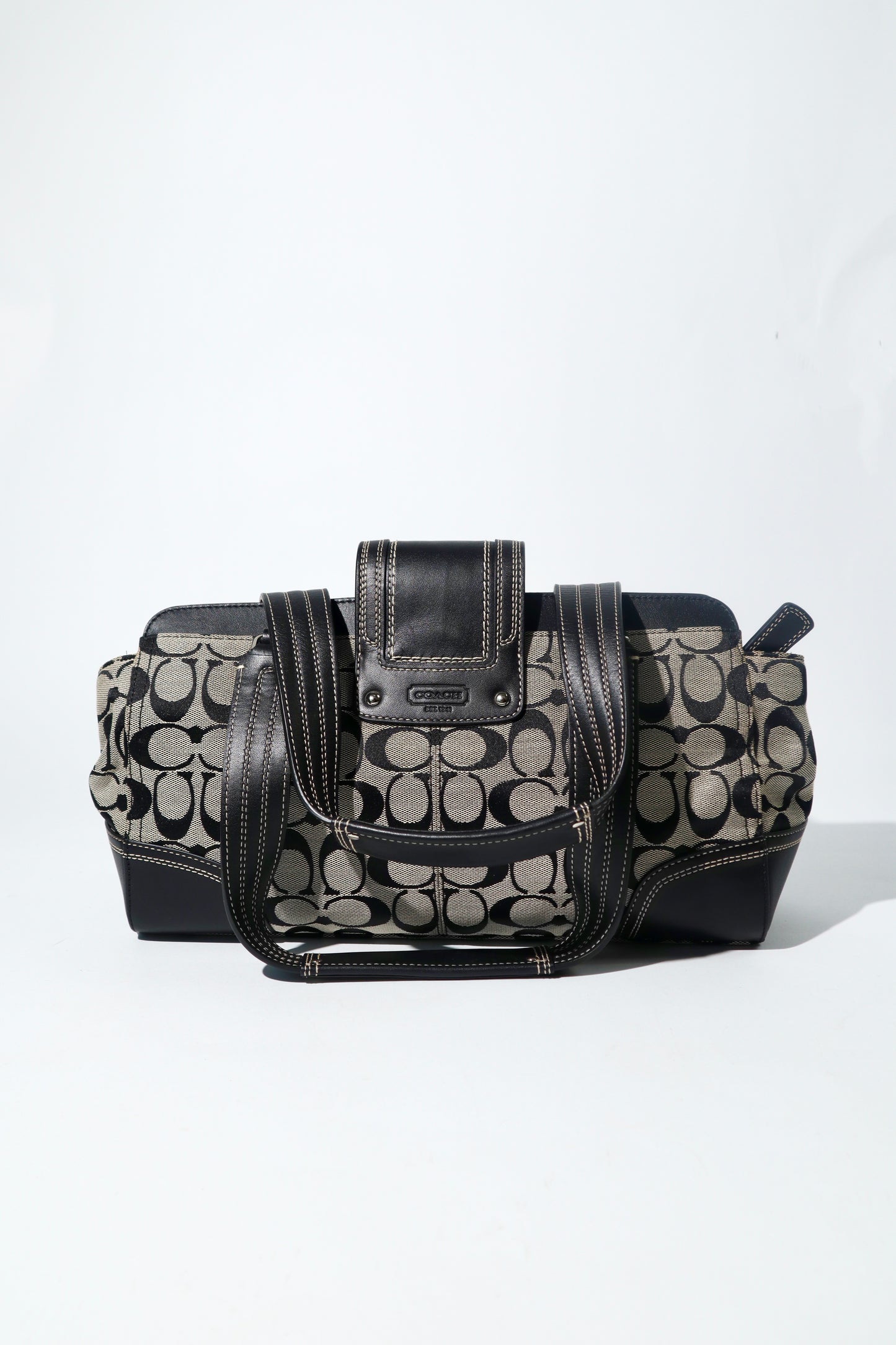 Coach Hamptons Signature Carryall in Black/Grey with Silver Turn-lock - F13975