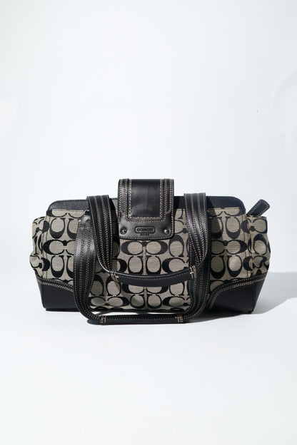 Coach Hamptons Signature Carryall in Black/Grey with Silver Turn-lock - F13975