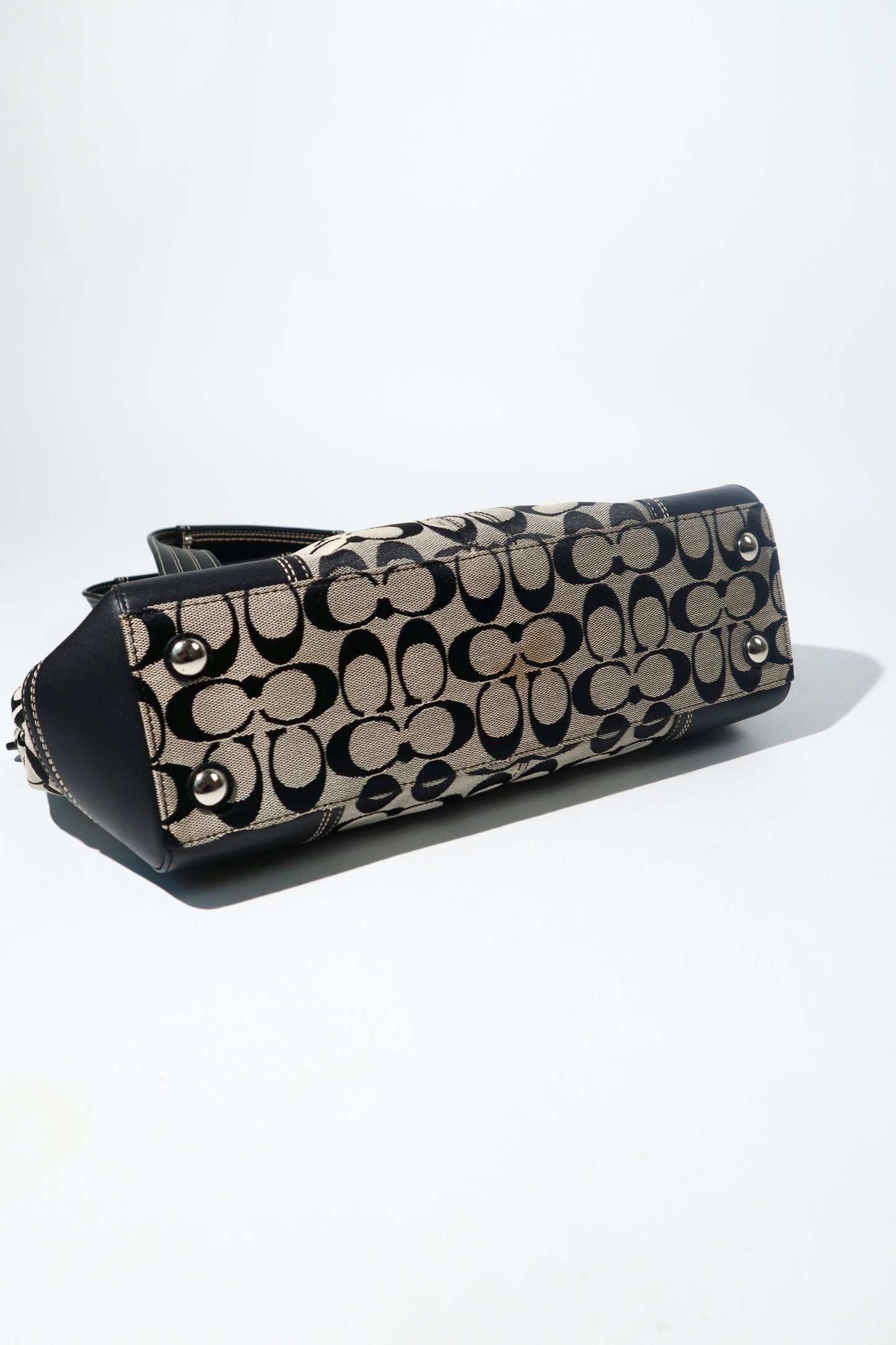 Coach Hamptons Signature Carryall in Black/Grey with Silver Turn-lock - F13975