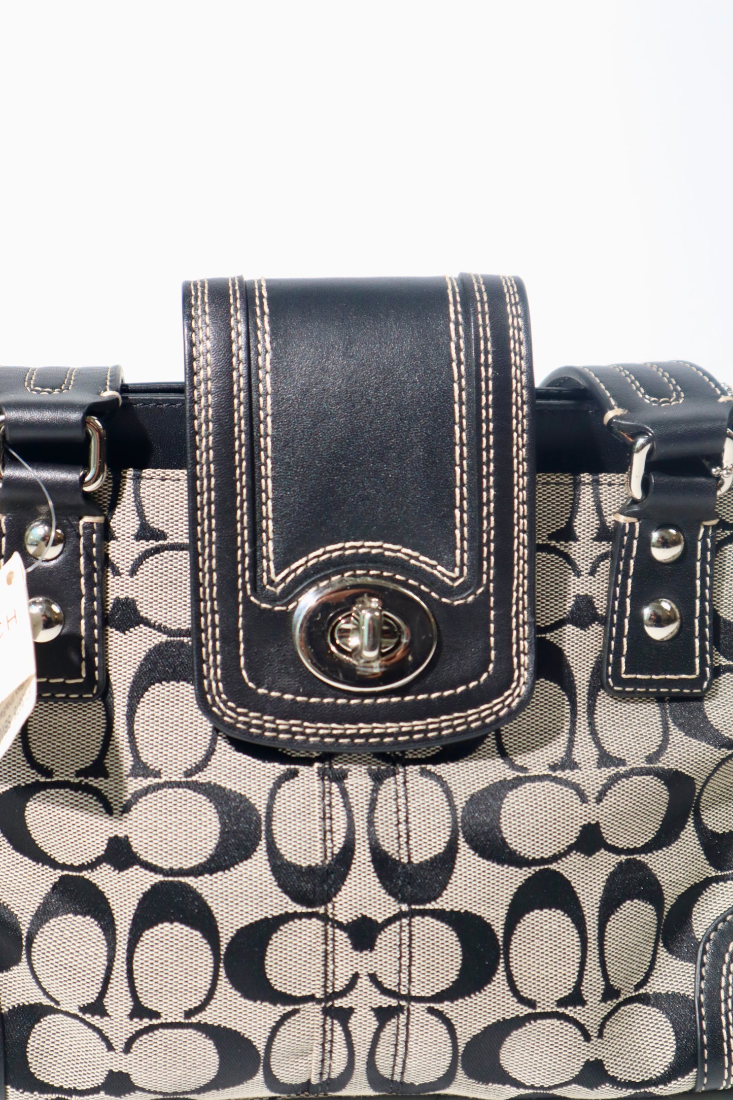 Coach Hamptons Signature Carryall in Black/Grey with Silver Turn-lock - F13975