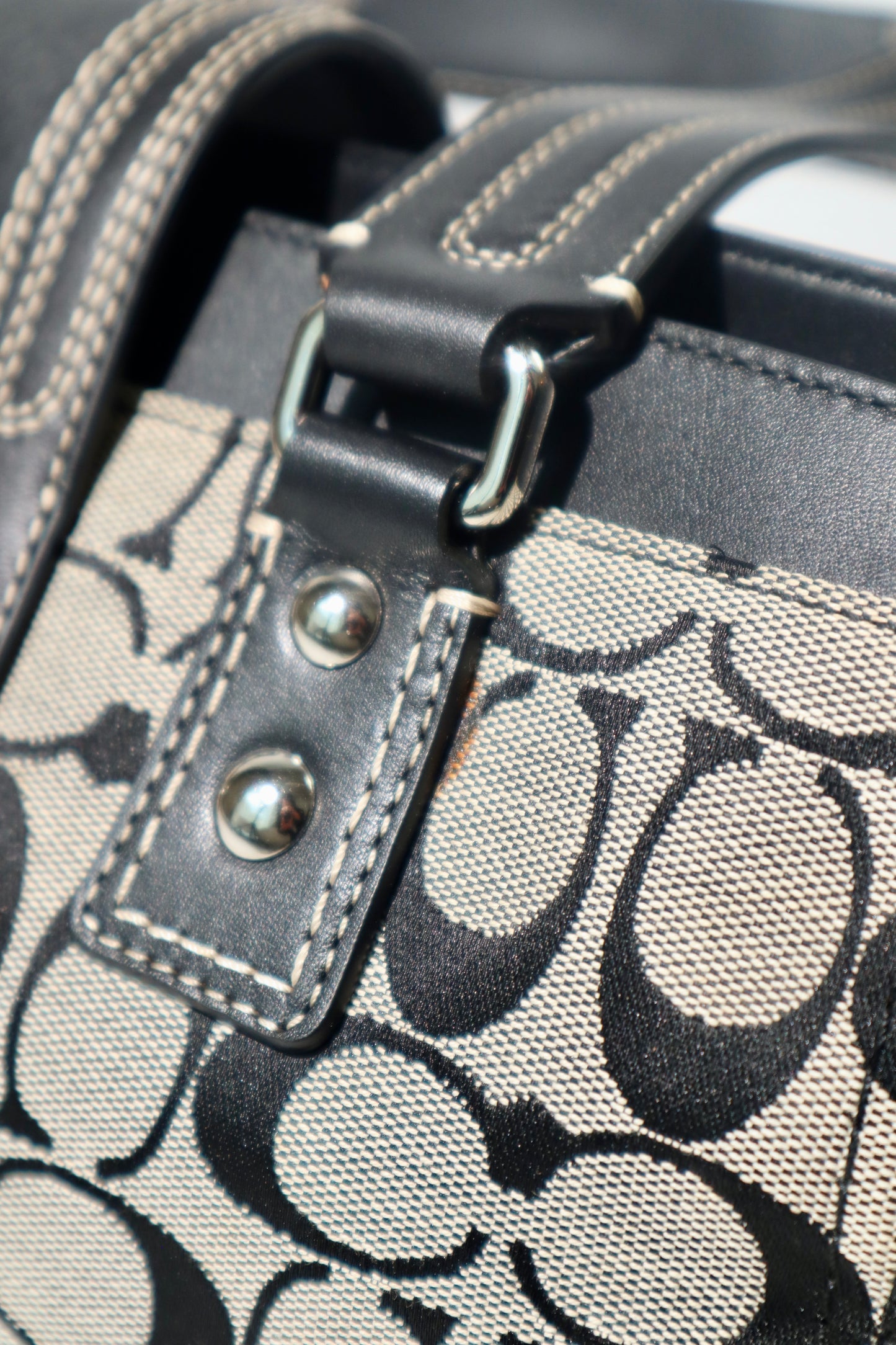Coach Hamptons Signature Carryall in Black/Grey with Silver Turn-lock - F13975