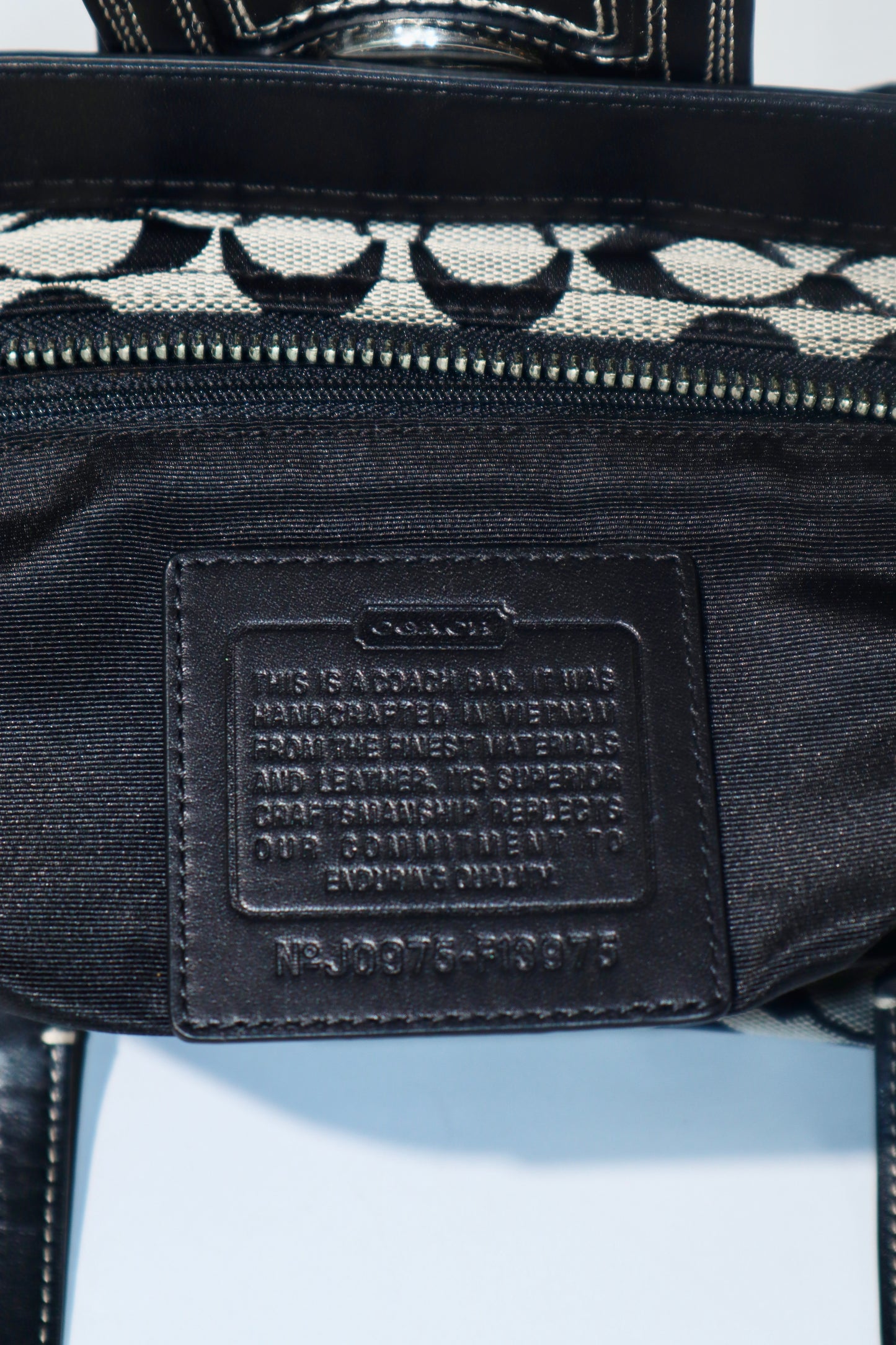 Coach Hamptons Signature Carryall in Black/Grey with Silver Turn-lock - F13975