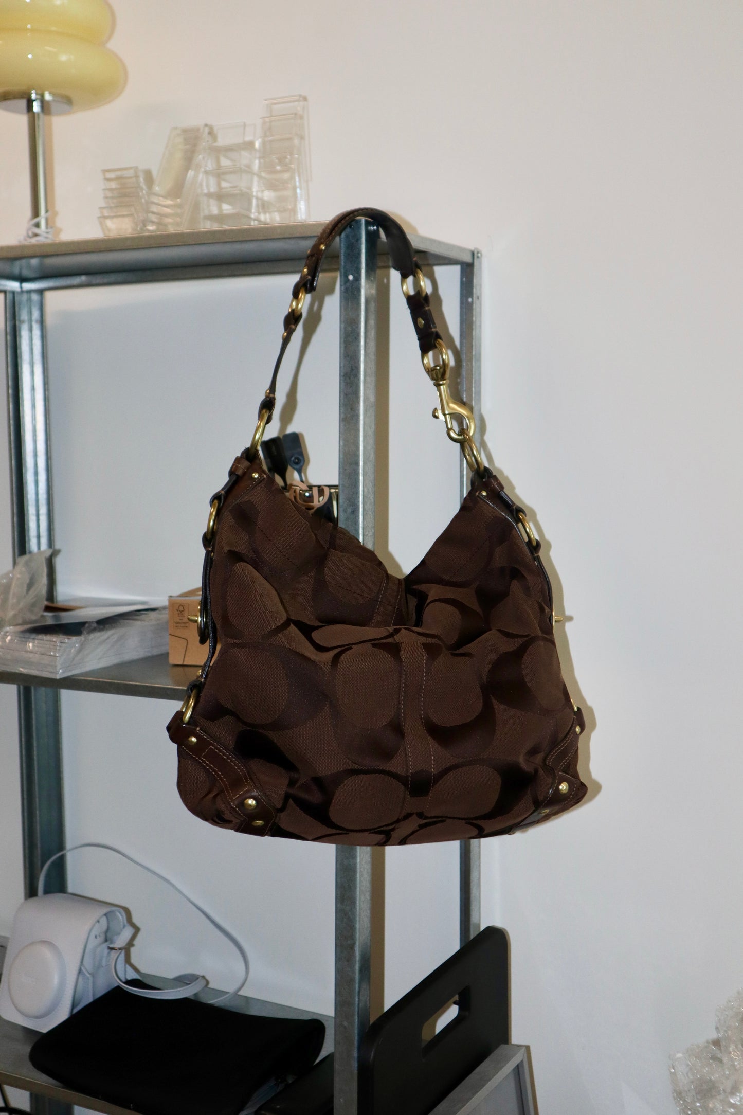Coach Signature Canvas Carly Shoulder Bag in Chocolate Brown - Large (10620)