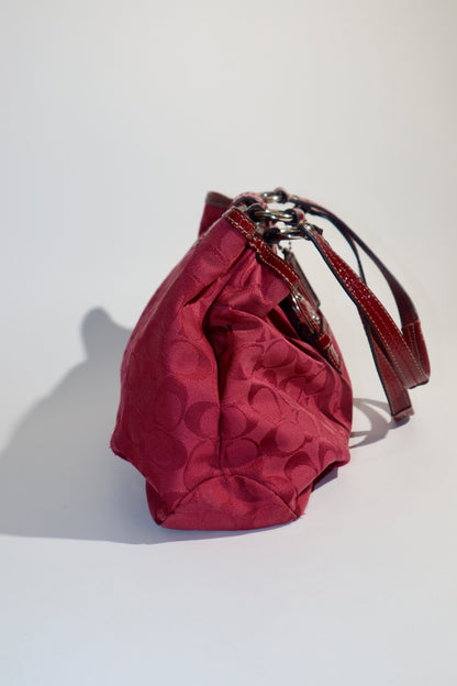 Vintage Coach Soho F18750 Tote Shoulder Bag Red Signature Canvas Patent Leather | Rare Y2K