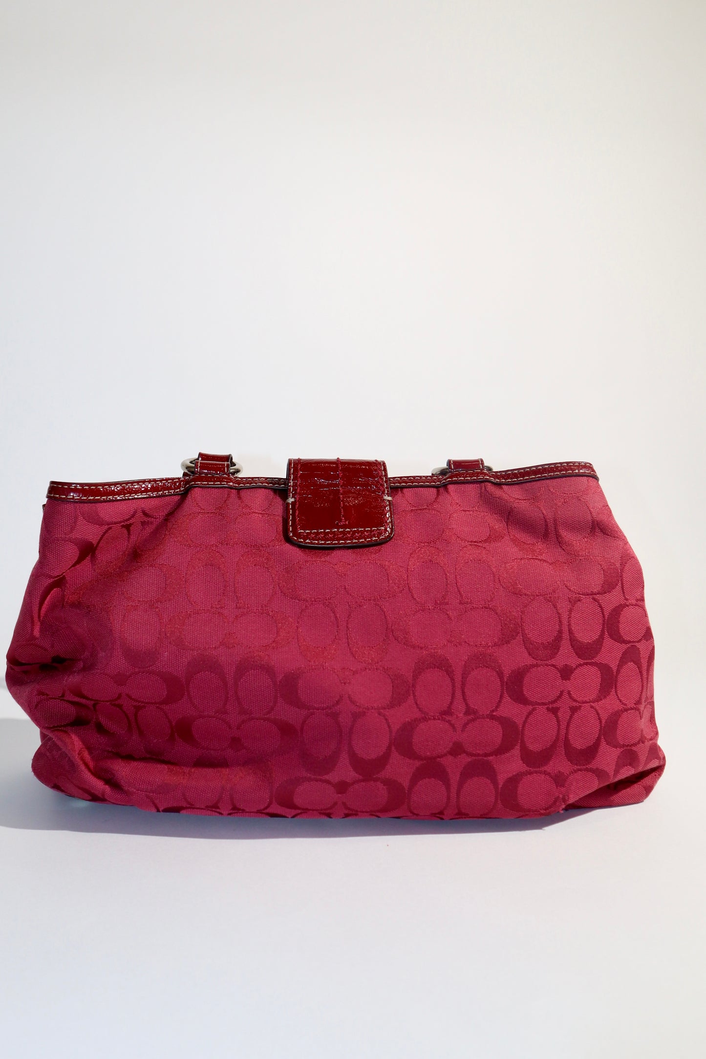 Vintage Coach Soho F18750 Tote Shoulder Bag Red Signature Canvas Patent Leather | Rare Y2K