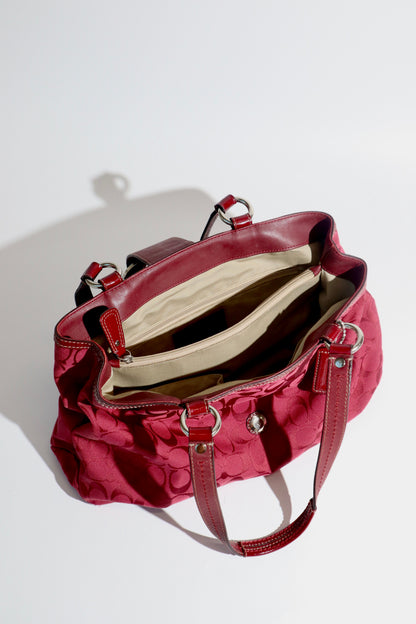 Vintage Coach Soho F18750 Tote Shoulder Bag Red Signature Canvas Patent Leather | Rare Y2K