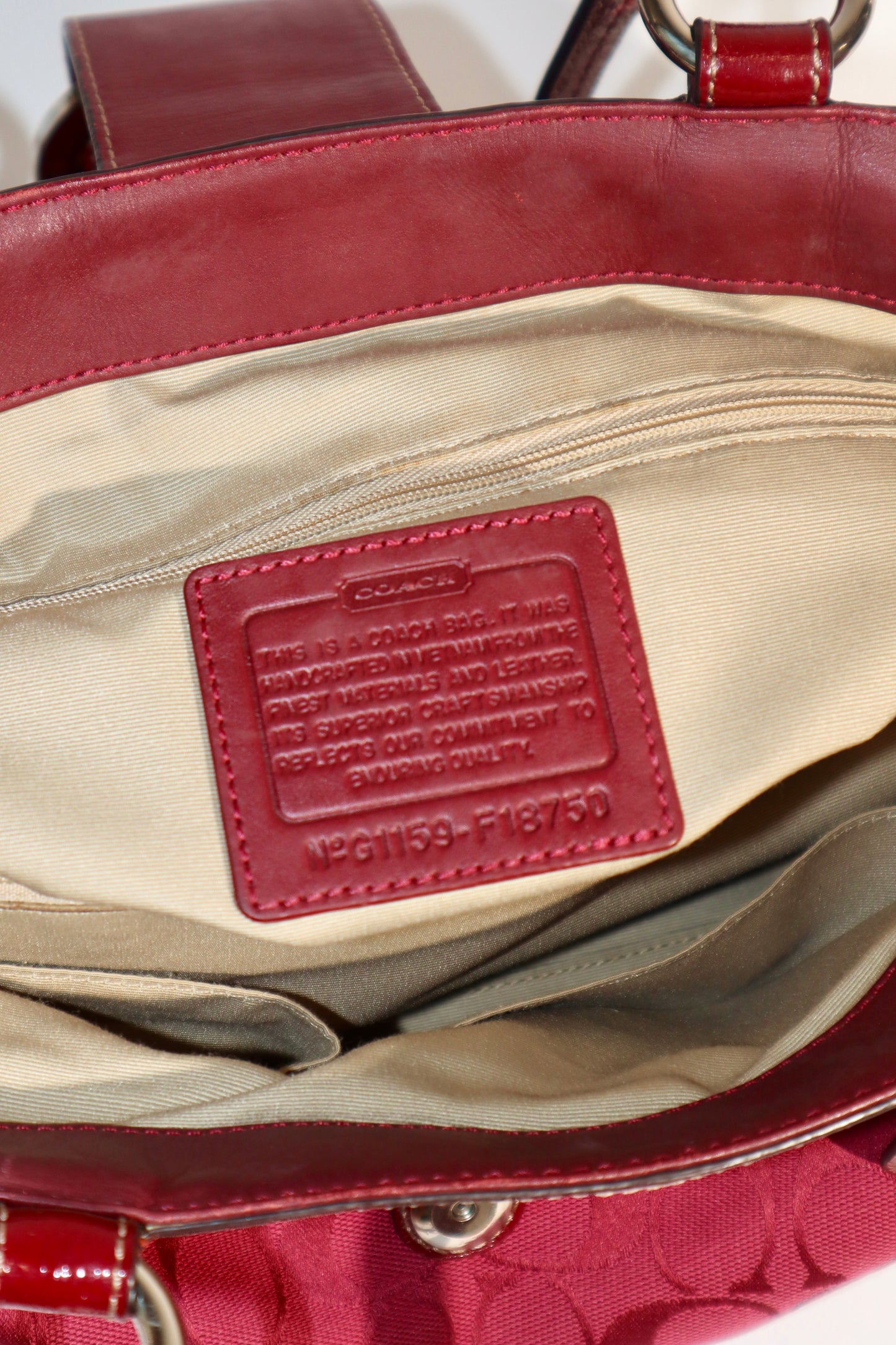 Vintage Coach Soho F18750 Tote Shoulder Bag Red Signature Canvas Patent Leather | Rare Y2K