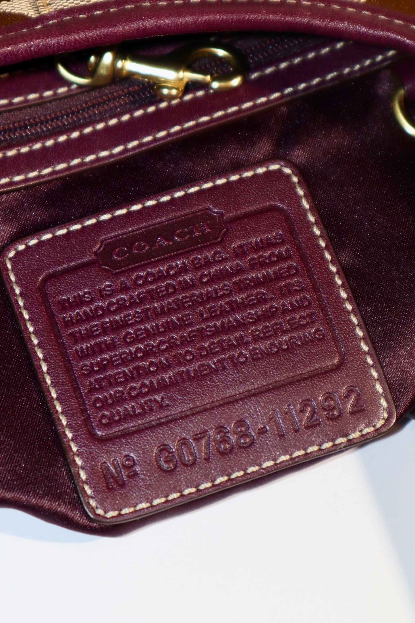 Coach Canvas & Leather Tote Bag 11292 in Beige and Plum