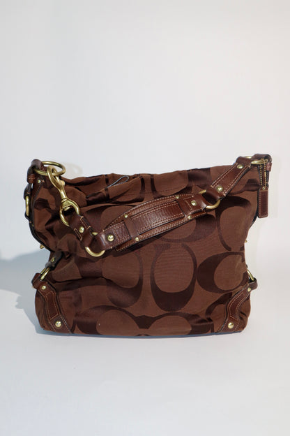 Coach Signature Canvas Carly Shoulder Bag in Chocolate Brown - Large (10620)