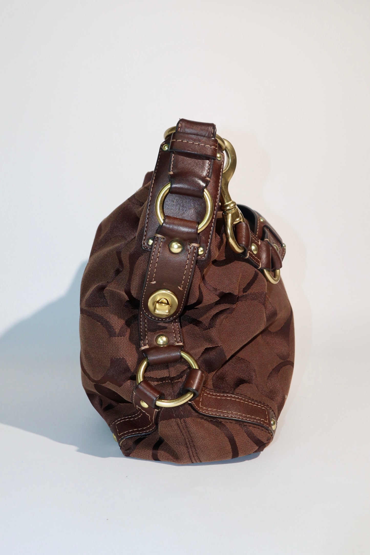 Coach Signature Canvas Carly Shoulder Bag in Chocolate Brown - Large (10620)