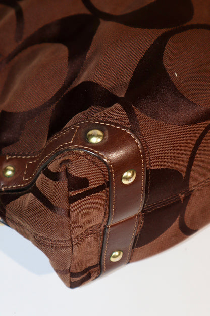 Coach Signature Canvas Carly Shoulder Bag in Chocolate Brown - Large (10620)