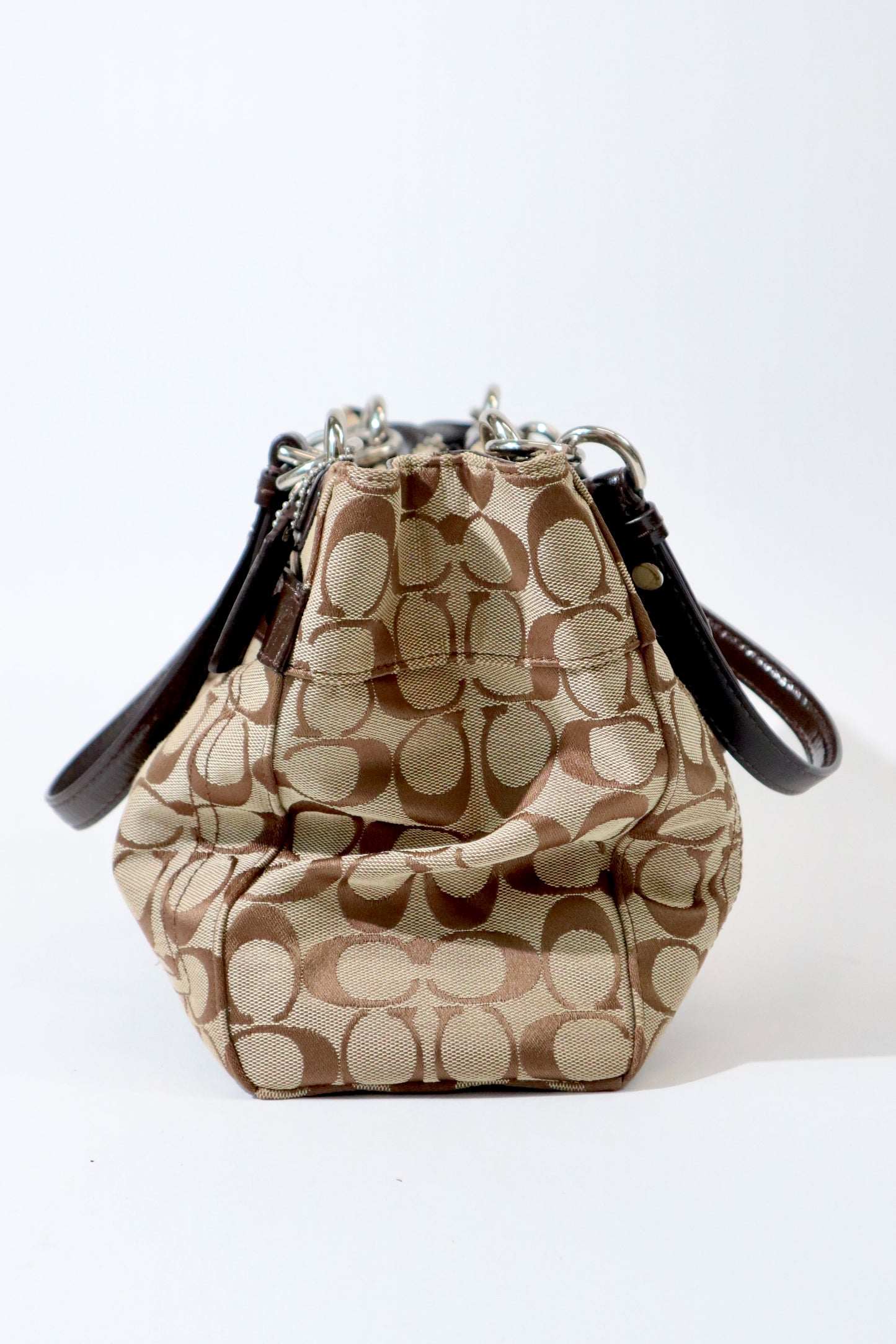 Vintage Coach Turnlock Tote Shoulder Bag (F16540) – Signature Canvas & Brown Leather