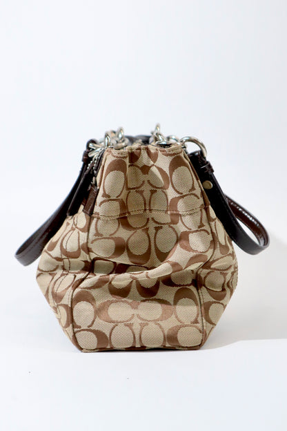 Vintage Coach Turnlock Tote Shoulder Bag (F16540) – Signature Canvas & Brown Leather