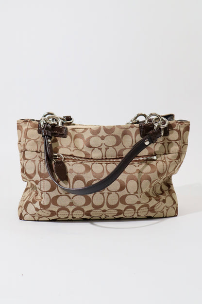 Vintage Coach Turnlock Tote Shoulder Bag (F16540) – Signature Canvas & Brown Leather