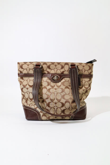 Coach Vintage Hampton Signature Shoulder Bag with Turnlock in Brown (style F13973)