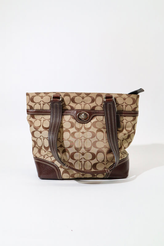 Coach Vintage Hampton Signature Shoulder Bag with Turnlock in Brown (style F13973)