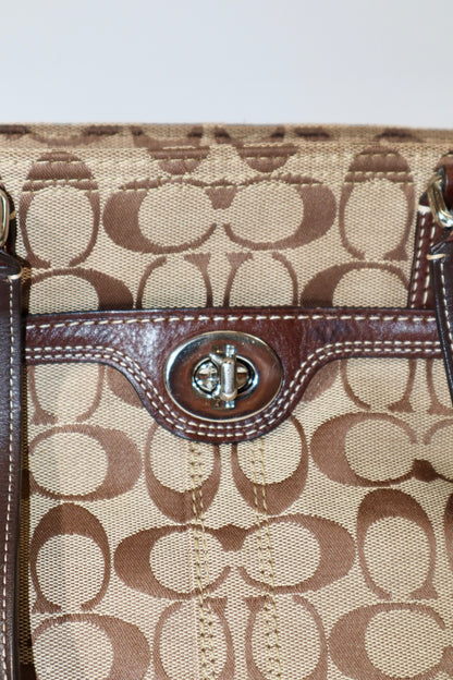 Coach Vintage Hampton Signature Shoulder Bag with Turnlock in Brown (style F13973)