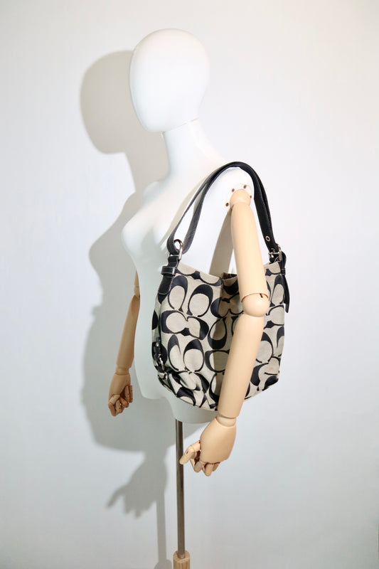 Coach Signature Canvas Large Crossbody Bag in Black/Grey (F15067)