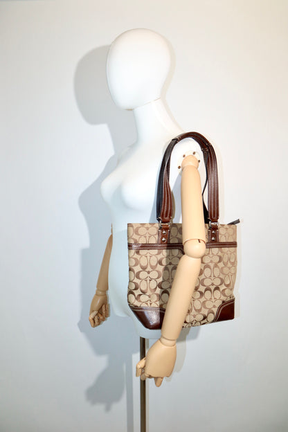 Coach Vintage Hampton Signature Shoulder Bag with Turnlock in Brown (style F13973)