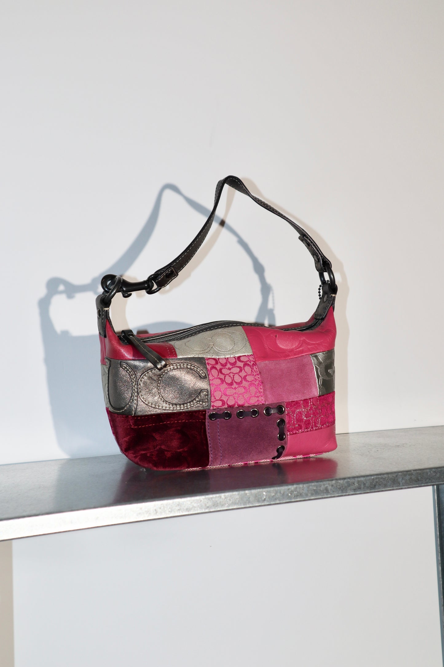 Y2K Vintage Coach Signature Patchwork Mini Hobo Bag – Pink & Metallic
