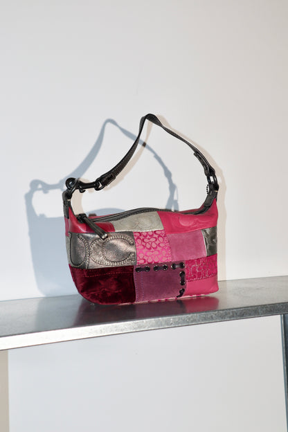 Y2K Vintage Coach Signature Patchwork Mini Hobo Bag – Pink & Metallic