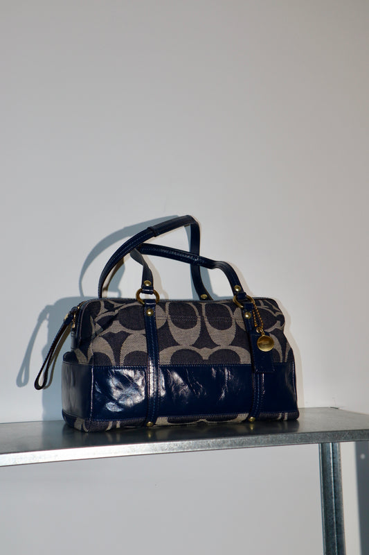 Vintage Coach 12551 Denim Signature Boston Shoulder Bag – Blue Denim & Leather