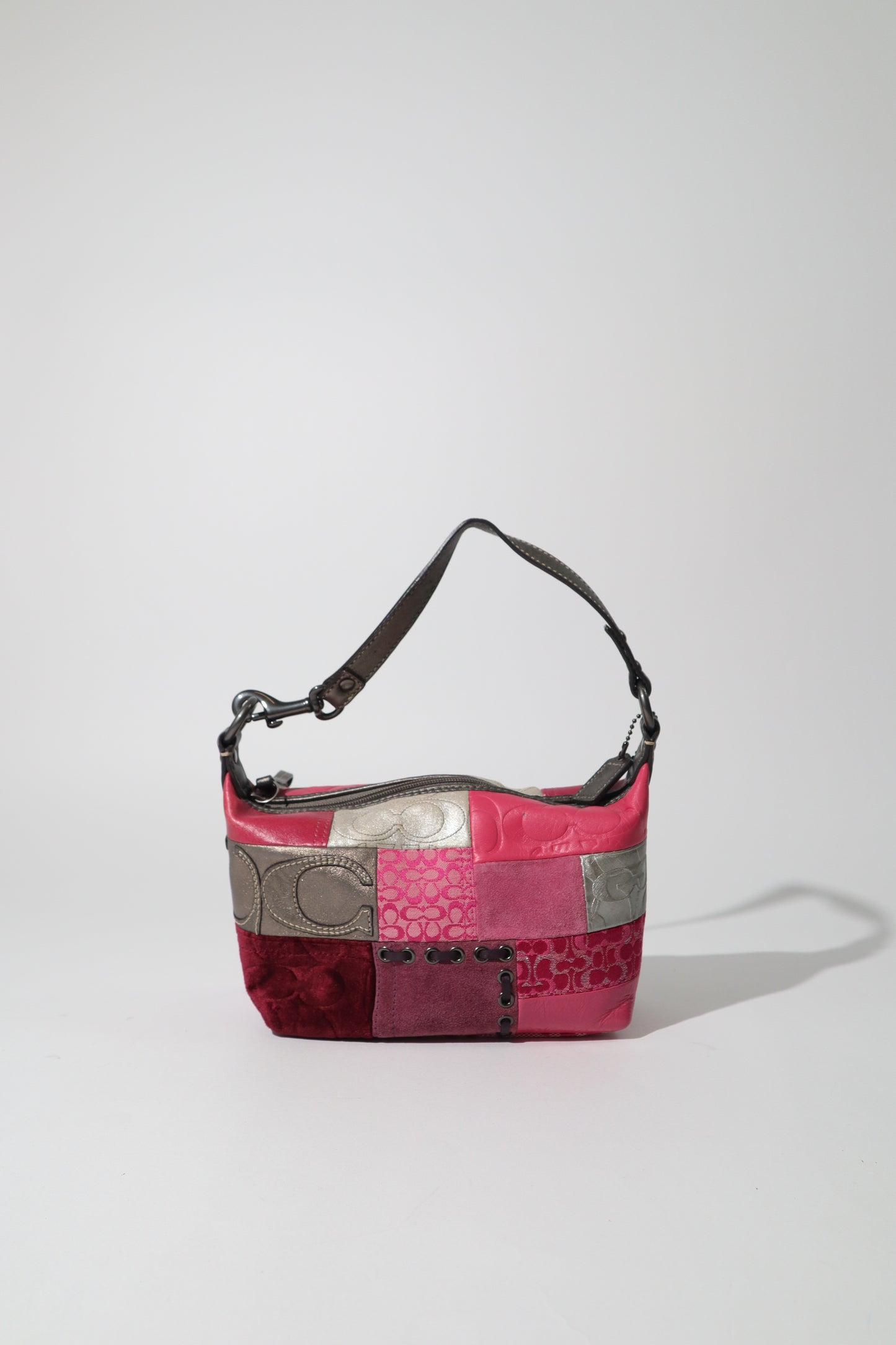 Y2K Vintage Coach Signature Patchwork Mini Hobo Bag – Pink & Metallic