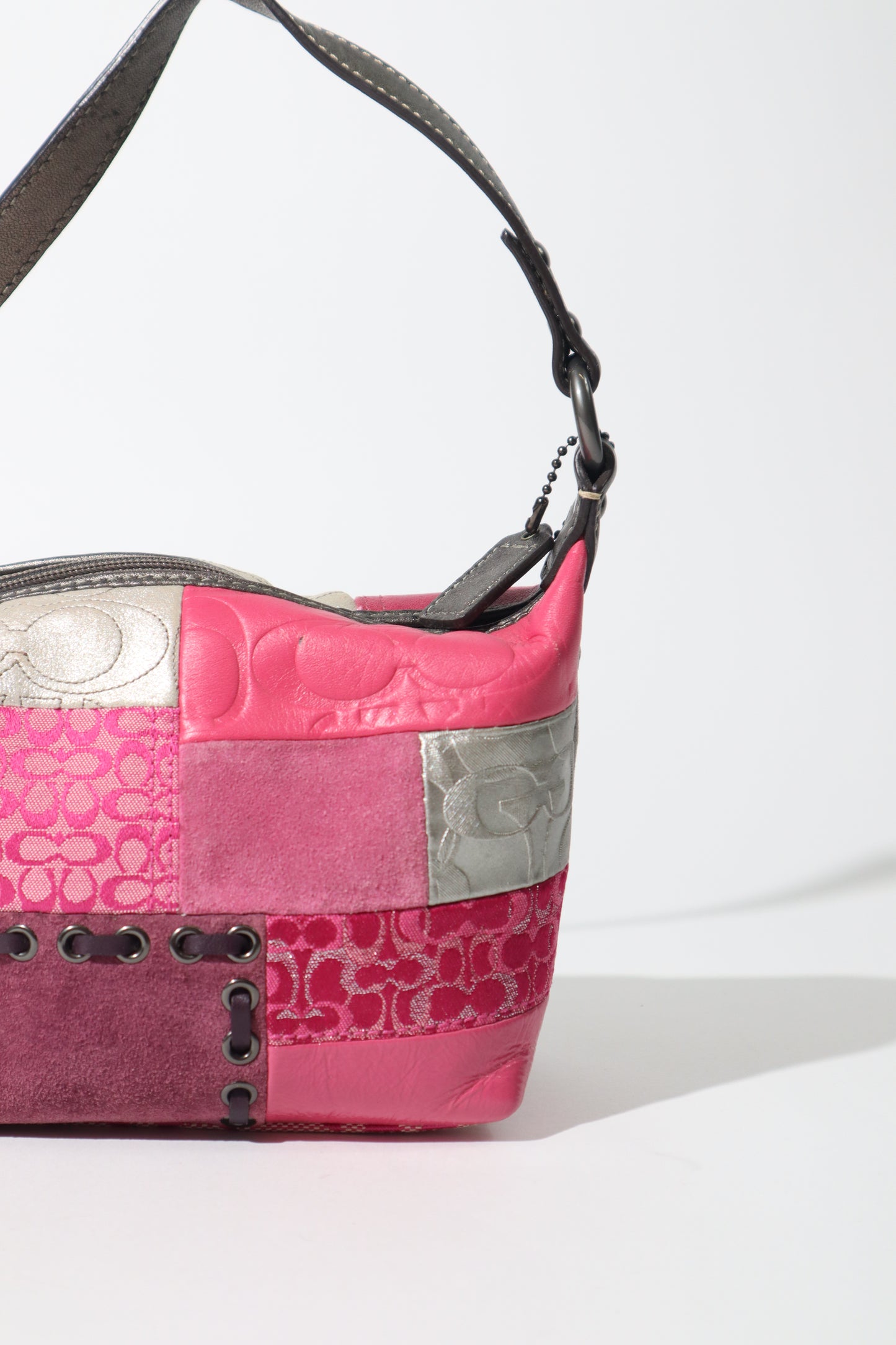Y2K Vintage Coach Signature Patchwork Mini Hobo Bag – Pink & Metallic