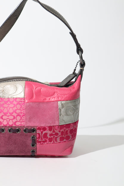 Y2K Vintage Coach Signature Patchwork Mini Hobo Bag – Pink & Metallic