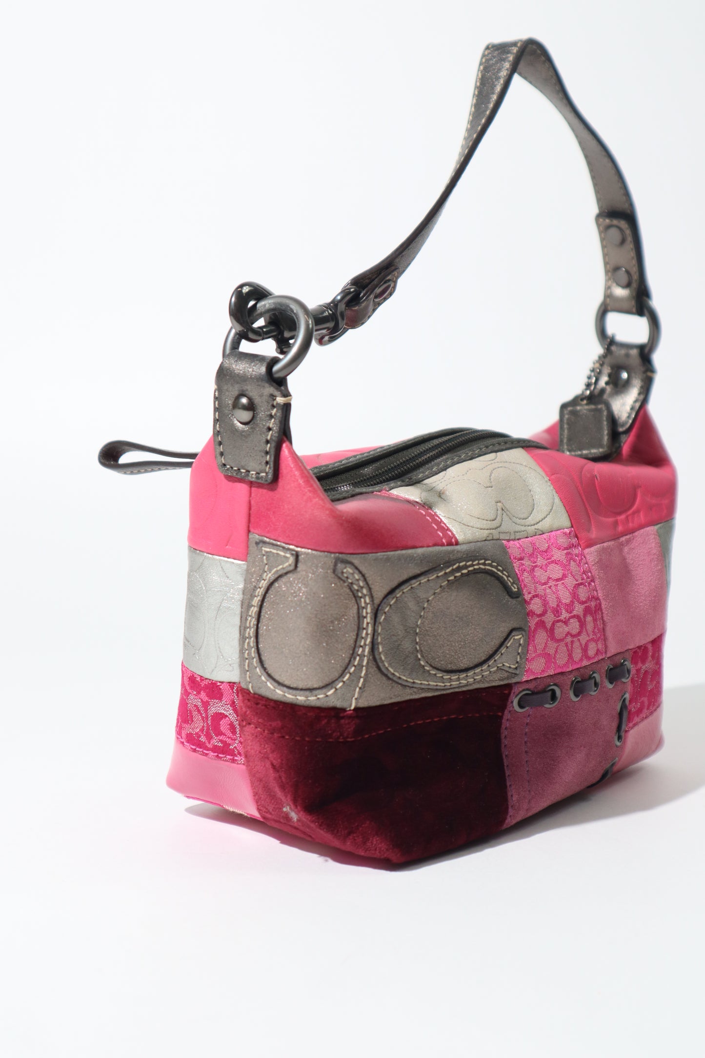 Y2K Vintage Coach Signature Patchwork Mini Hobo Bag – Pink & Metallic