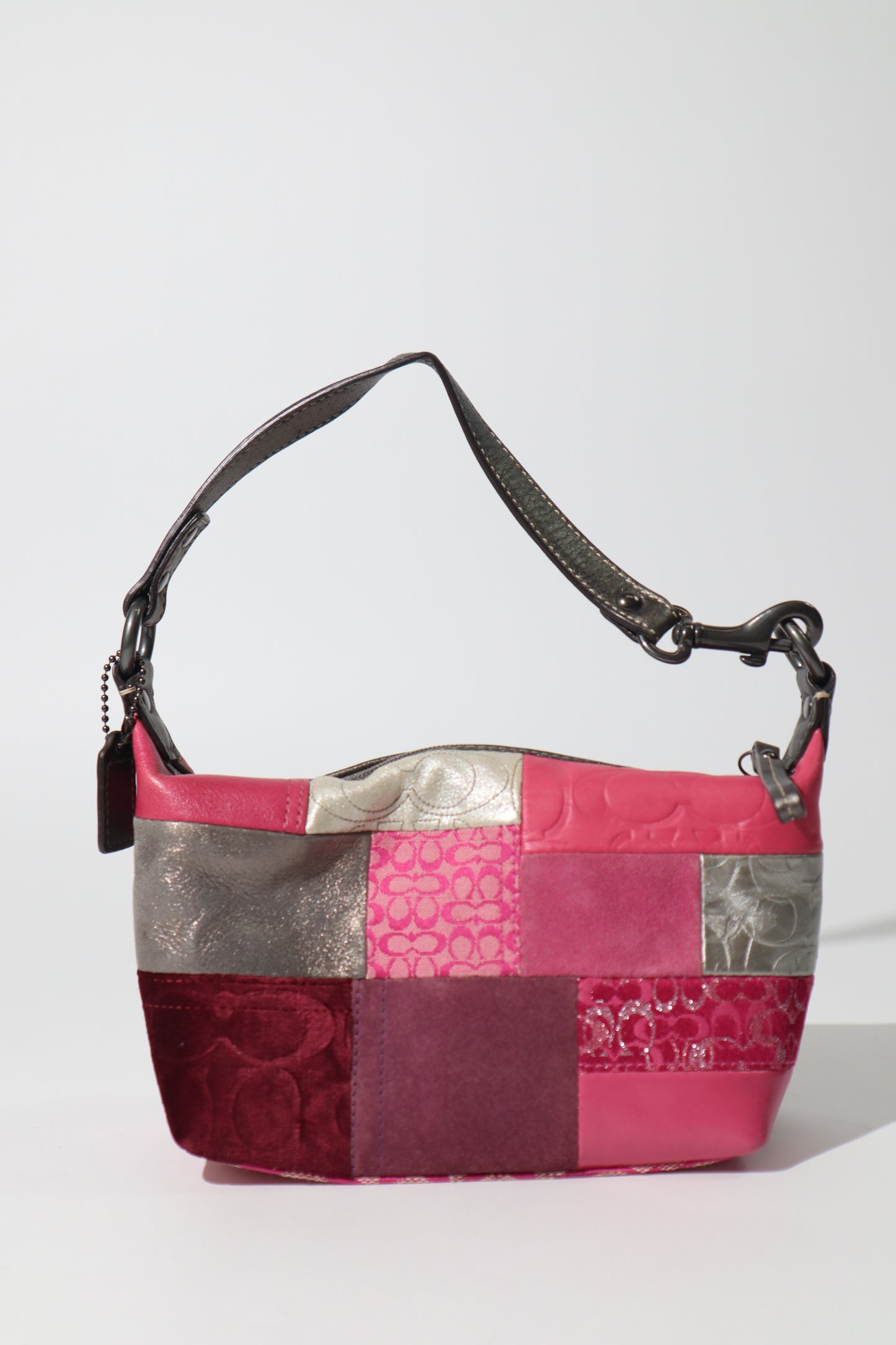 Y2K Vintage Coach Signature Patchwork Mini Hobo Bag – Pink & Metallic