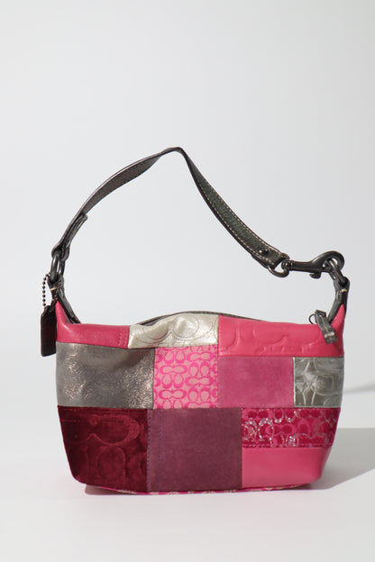 Y2K Vintage Coach Signature Patchwork Mini Hobo Bag – Pink & Metallic