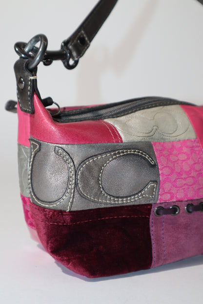 Y2K Vintage Coach Signature Patchwork Mini Hobo Bag – Pink & Metallic