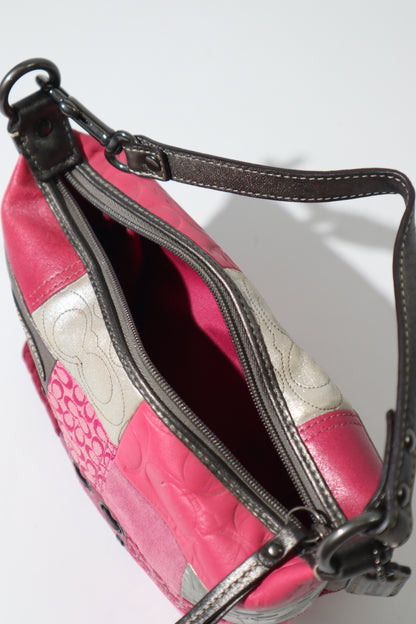 Y2K Vintage Coach Signature Patchwork Mini Hobo Bag – Pink & Metallic