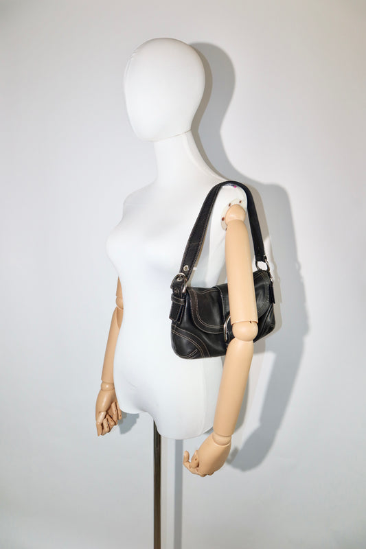Vintage Coach Soho Black Leather Shoulder Bag 10316 with Matching Wallet